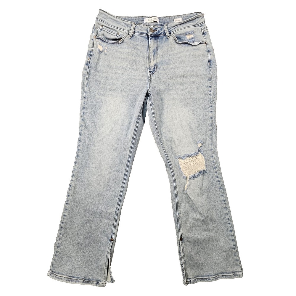Judy Blue Adrian High Rise Slit Hem Straight Leg Jeans Womens 18W Light Wash